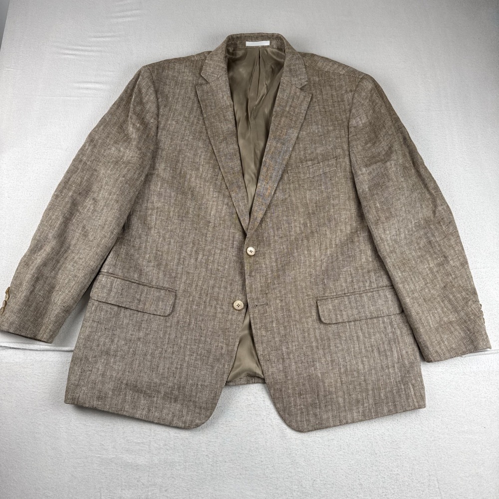 Lauren Ralph Lauren Mens 100% Linen Herringbone Brown Sport Coat 48R lightweight